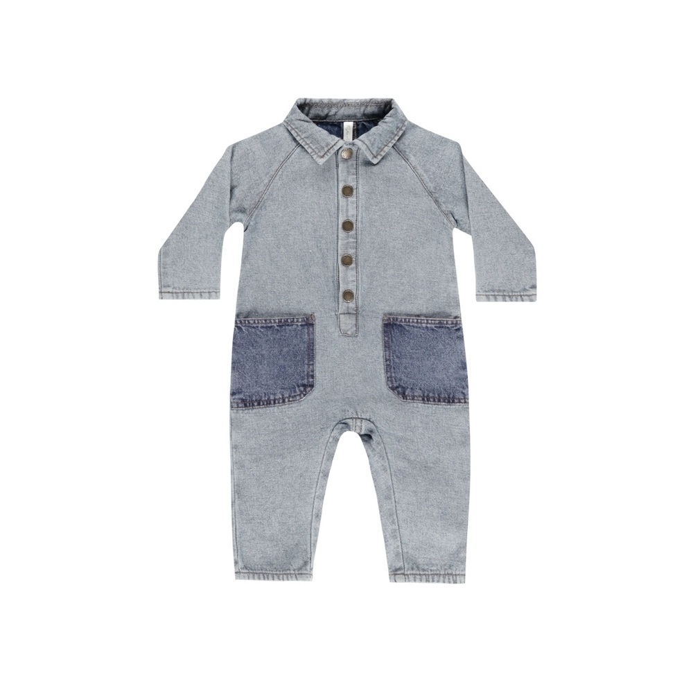 Collared Baby Jumpsuit || Light Washed Denim by Rylee + Cru
